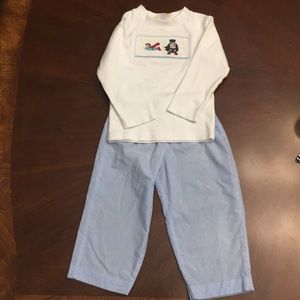 Smocked/ Gingham blue & white Super Hero Pant Set